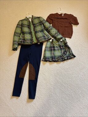 Kids Green Plaid Jacket and Skirt Set with Navy Leggings Janie and Jack